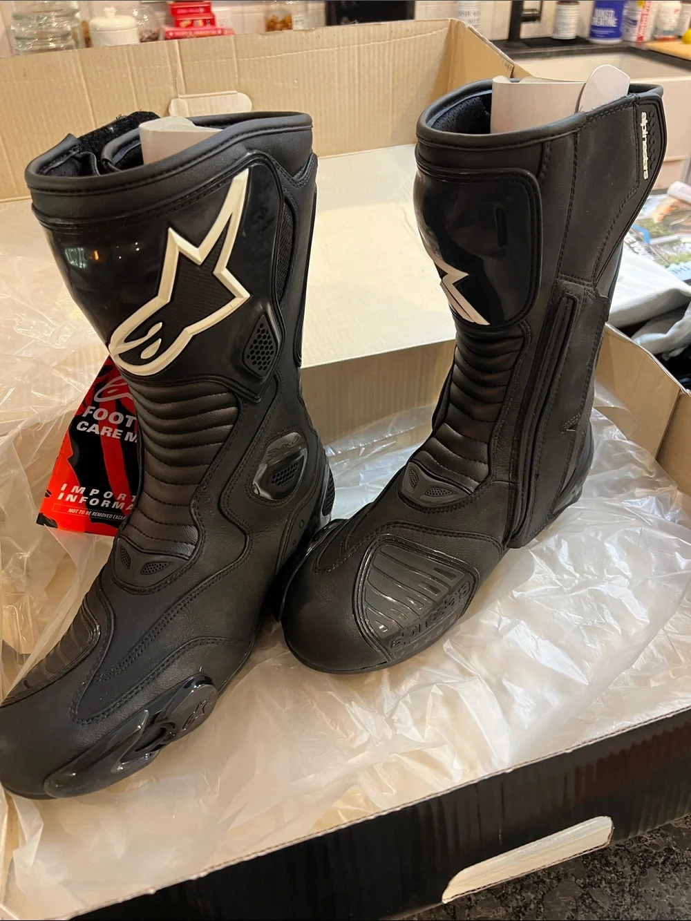 Alpinestars Black Motorcycle Racing Boots with White Logo